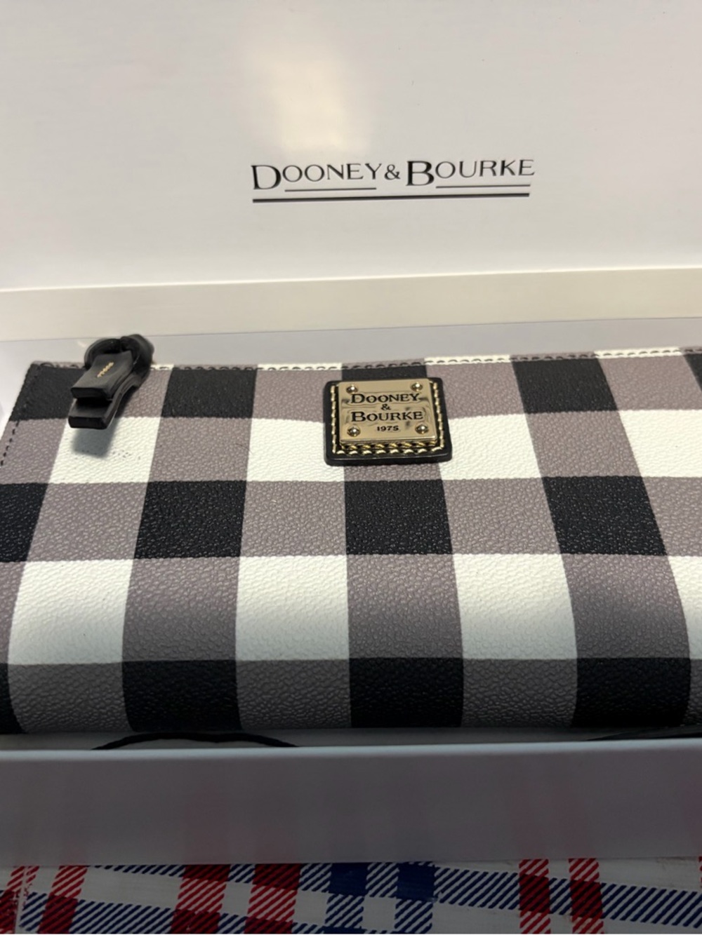 Dooney & Bourke Black Gray White Plaid Zip Pouch